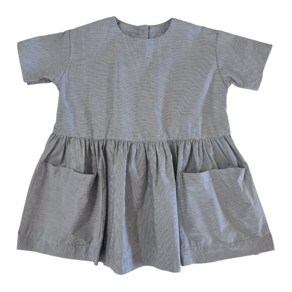 AS WE GROW - SHORT SLEEVE DRESS - 100% COTTON - STRIPES GREY WHITE - Picture 2 of 5